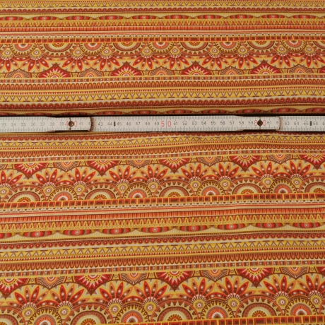 Baumwoll Jersey Stoff Ethnic Tribal in Biskuit