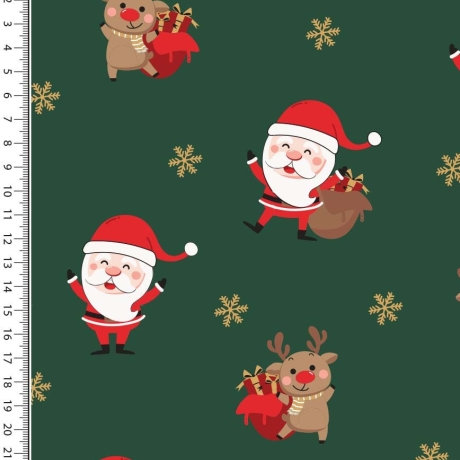 Reststück: grün roter Sweat Stoff Weihnachten Rentier Geschenke Weihnachtsmann; ca. 0,5m