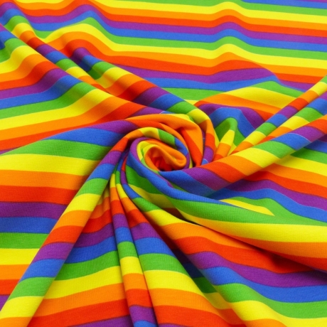 Baumwoll Jersey Stoff Druck - Regenbogenstreifen bunt/multicolor (schmal)