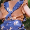Baumwolljersey Druck kleiner Esel mit Schmetterling, auf blauem Hintergrund mit Karos | Fräulein von Julie