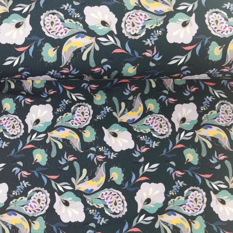 French Terry Stoff Druck mit dunklem Paisley Muster | Fräulein von Julie