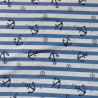 French Terry Stoff Druck Vintage blaue Anker, maritim blau/creme gestreift