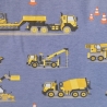 Baumwolljersey Druck gelbe Baustellenfahrzeuge auf blauem Hintergrund
