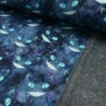 weicher & warmer Alpenfleece Stoff Grinsekatze melange marine blau