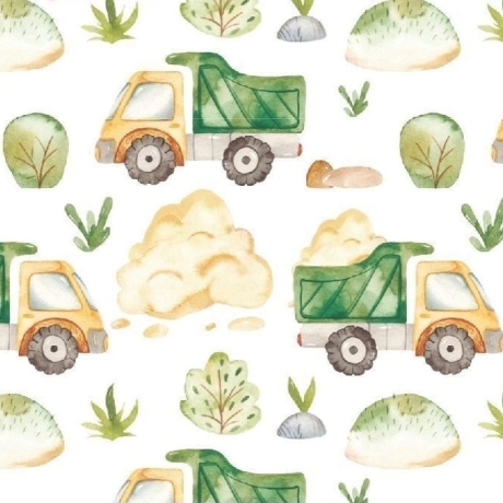 Baumwolljersey Druck grün gelber Kipper on Tour, mit Pflanzen, auf weißem Hintergrund | Fräulein von Julie