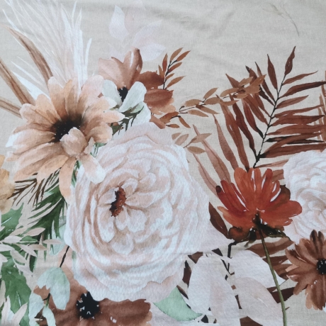 Baumwoll Jersey Stoff Digital Druck Bohemian Blossom braune Blumen by Jessy Sewing