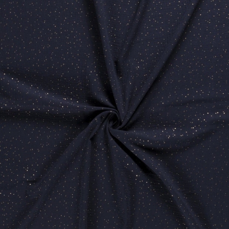 Reststücke: Baumwoll Musselin Stoff marineblau mit Glitzerelmenten; ca. 05,m + 0,9m