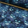 weicher & warmer Alpenfleece Stoff Grinsekatze melange marine blau