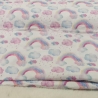 Baumwoll Musselin Stoff Regenbogen weiß mit pastellfarbenen Regenbögen und Wolken | Fräulein von Julie