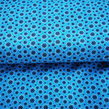 Baumwolljersey Retro Stoff Streublümchen blau