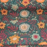 Baumwolljersey Stoff Rabea orangene Blumen petrolfarbener Hintergrund