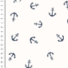 maritimer Musselin Stoff natur mit blauen Ankern - Urlaub am Meer - 100% Baumwolle