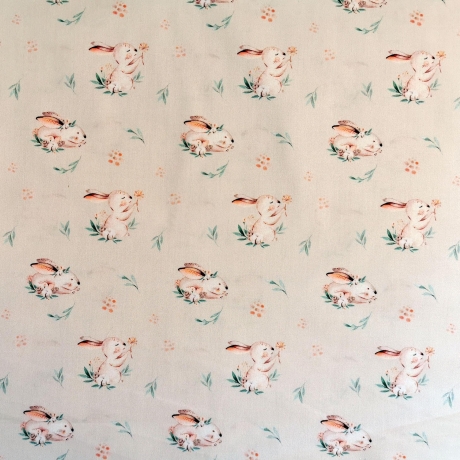Baumwoll-Stoff Ostern, Häschen und Blümchen