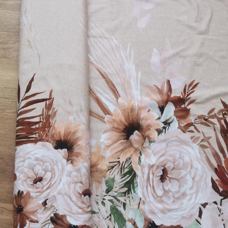 Baumwoll Jersey Stoff Digital Druck Bohemian Blossom braune Blumen by Jessy Sewing