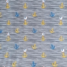 maritimer Baumwolljersey Druck grau gestreift mit gelben, blauen Ankern und  Möwen