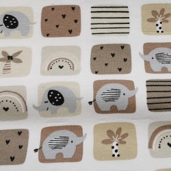 Baumwolljersey Schmusedecke mit kleinen Elefanten, Regenbögen, Palmen, Herzen, Streifen - braun-beige-weiß | Julie Kids Fashion