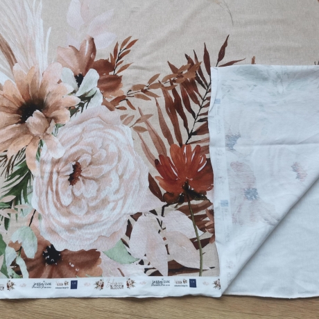 Baumwoll Jersey Stoff Digital Druck Bohemian Blossom braune Blumen by Jessy Sewing