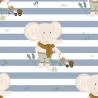 Baumwolljersey Druck kleiner Elefant mit brauner Hose und braunem Schal, auf weißem Grund mit grauen Streifen | Fräulein von Julie