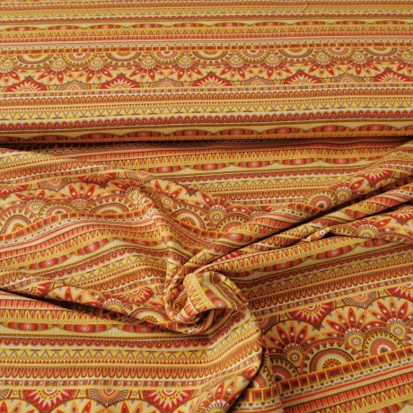 Baumwoll Jersey Stoff Ethnic Tribal in Biskuit