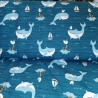 Baumwolljersey Stoff mit Wal, Wellen, Anker, Möwen und Segelbooten