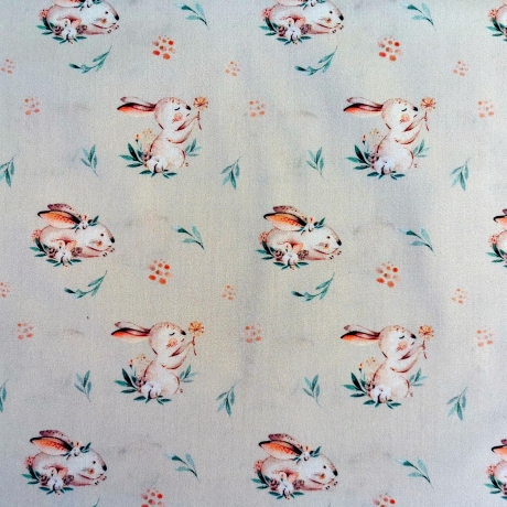 Baumwoll-Stoff Ostern, Häschen und Blümchen