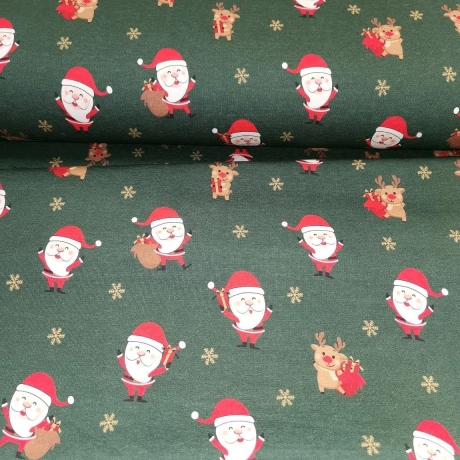 Reststück: grün roter Sweat Stoff Weihnachten Rentier Geschenke Weihnachtsmann; ca. 0,5m