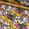 Reststück: French Terry Digital Druck Partyanimals bunter Comic Stoff mit Kätzchen | by Herzberührt; ca. 1,2m