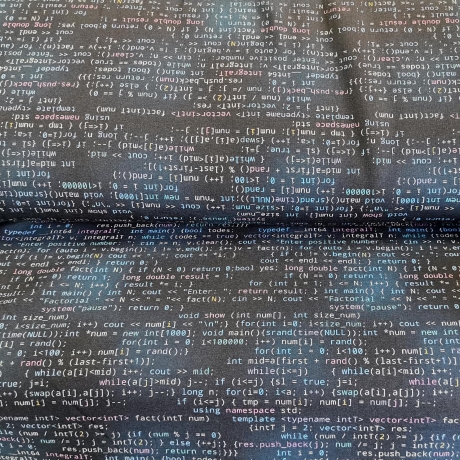 French Terry Stoff Druck C++ Nerd Stoff, Programmierung, Quelltext marineblau
