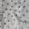 maritimer Musselin Stoff natur mit blauen Ankern - Urlaub am Meer - 100% Baumwolle