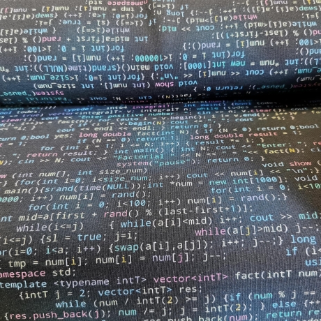 French Terry Stoff Druck C++ Nerd Stoff, Programmierung, Quelltext marineblau