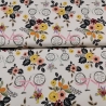 French Terry Stoff rosa farbenes Fahrrad und gelbe Blumen, weiß | Fräulein von Julie
