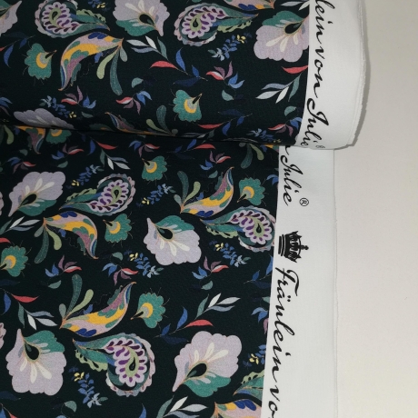 French Terry Stoff Druck mit dunklem Paisley Muster | Fräulein von Julie