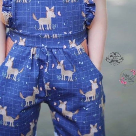 Baumwolljersey Druck kleiner Esel mit Schmetterling, auf blauem Hintergrund mit Karos | Fräulein von Julie