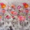 Viskosejersey Stoff Panel Blumenwiese rosa, orange, graustufen ca. 75cm lang