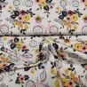 French Terry Stoff rosa farbenes Fahrrad und gelbe Blumen, weiß | Fräulein von Julie