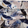 Baumwoll Musselin Stoff  Indigo Leaves blaue, goldene Wedel und Blätter auf weiß