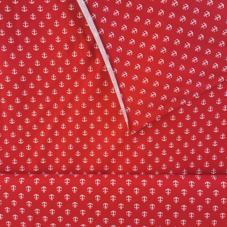maritimer roter Baumwolljersey mit kleinen weißen Ankern