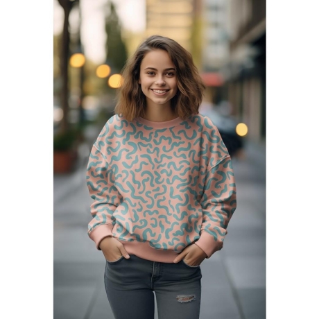 Sweatshirt Druck Stripes abstrakte Streifen in Petrol auf Peach