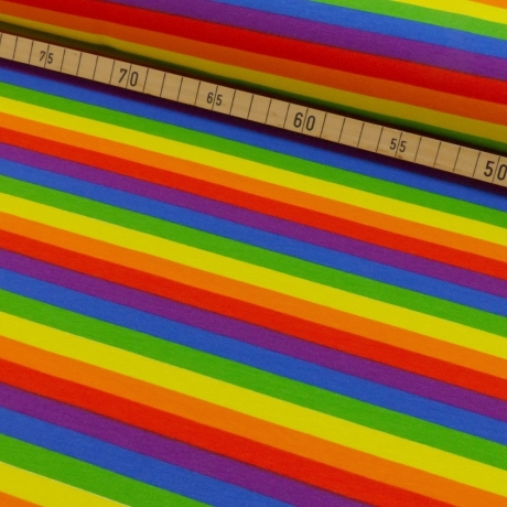 Baumwoll Jersey Stoff Druck - Regenbogenstreifen bunt/multicolor (schmal)