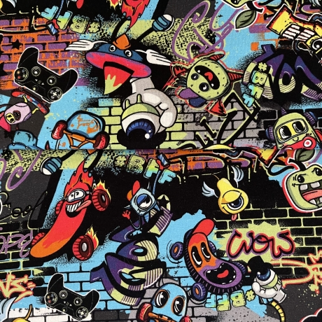 Jersey Stoff Graffiti Monster Früchte mit Skateboard Controller
