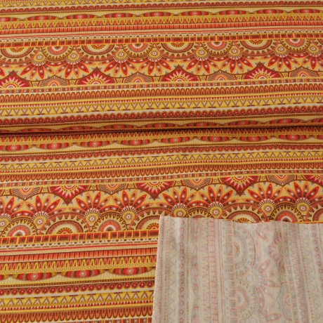 Baumwoll Jersey Stoff Ethnic Tribal in Biskuit