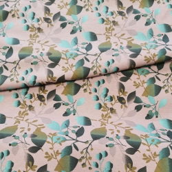 French-Terry Stoff Druck Sarah grüne Blätter, Zweige, Ranken auf rosa pinkem Hintergrund