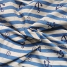 French Terry Stoff Druck Vintage blaue Anker, maritim blau/creme gestreift