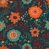 Baumwolljersey Stoff Rabea orangene Blumen petrolfarbener Hintergrund