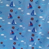 Baumwolljersey Druck Segelboote Anker und Herzen auf blauem Hintergrund