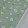 Baumwolljersey Stoff Dina Frühlingswiese mit rosa Blumen auf dunkelmintfarbenem Untergrund | Neue Kollektion 2024