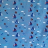 Baumwolljersey Druck Segelboote Anker und Herzen auf blauem Hintergrund