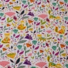French Terry Stoff Druck orangener Fuchs mit Blüten mit Pflanzen und Blüten auf weißem Hintergrund