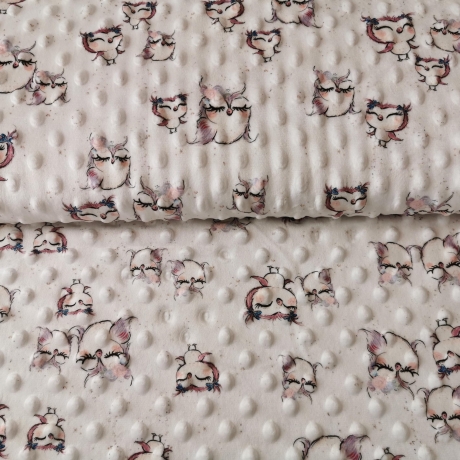 Minky Fleece Stoff weiß mit kleinen Eulen