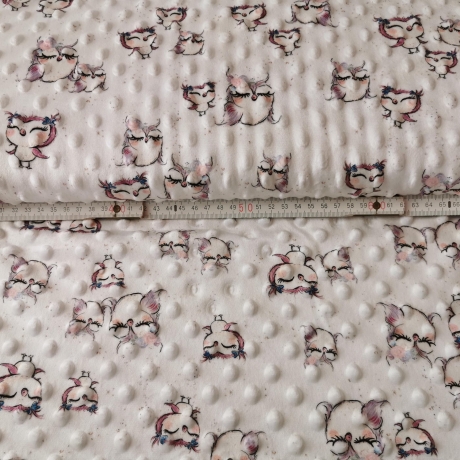 Minky Fleece Stoff weiß mit kleinen Eulen